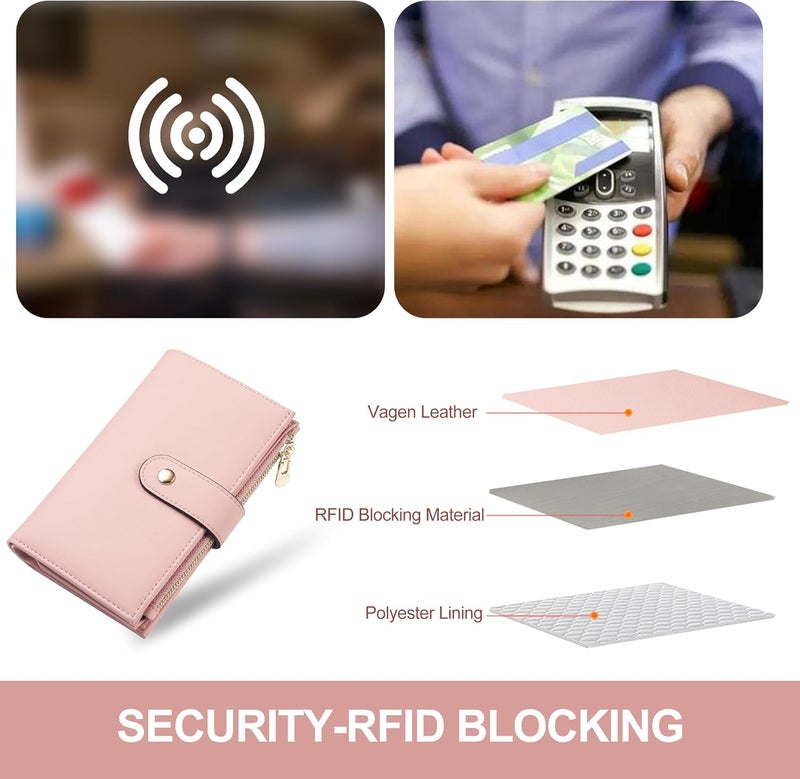 yiijay Womens Wallet RFID Blocking Leather Trifold Clutch Wallet Credit Card Holder Ladies Travel Wallet Purse with Pen Holder - Image 5